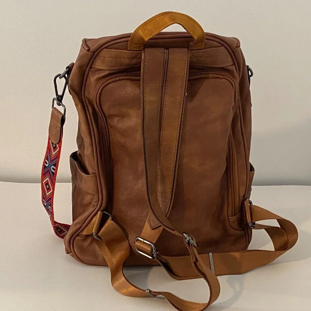 FADEON Backpack Tablet Bag Purse Brown PU Leather Removable Shoulder Strap
